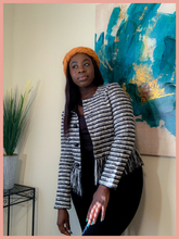 Load image into Gallery viewer, Black and White Fringe Vintage Blazer