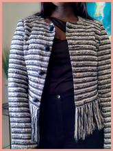 Load image into Gallery viewer, Black and White Fringe Vintage Blazer