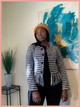 Load image into Gallery viewer, Black and White Fringe Vintage Blazer
