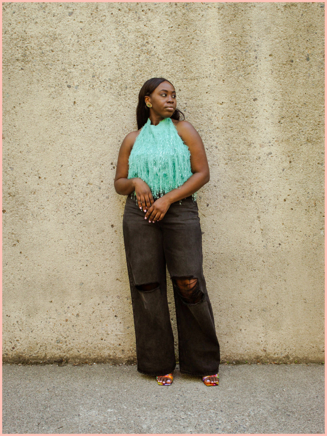 Shaggy Sequined Halter Top