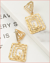 Load image into Gallery viewer, Triangle and Rectangle Coil Drop Earrings
